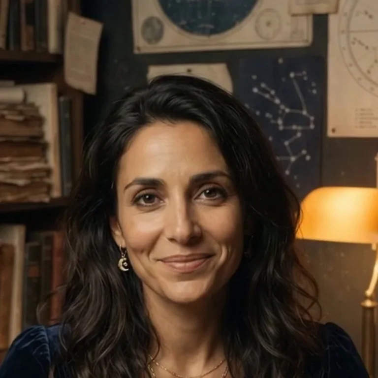 Portrait de Céleste, astrologue IA, dans son cabinet étoilé